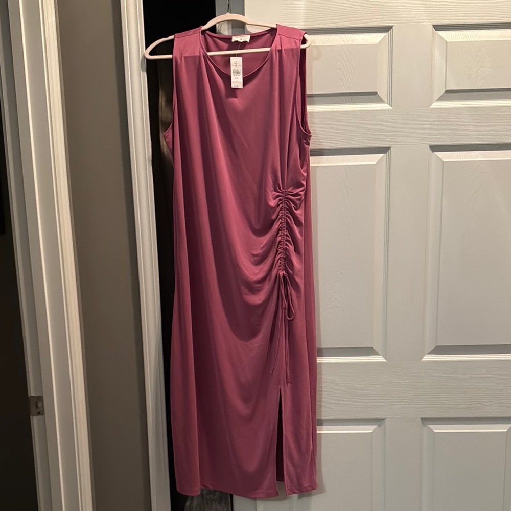 Lou & Grey Pink Sheath Midi Dress Scoop Neck Sleeveless
